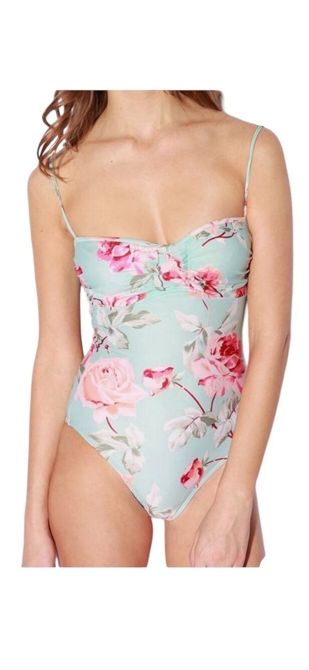 Cyn & Luca One Piece Floral Lace Up Back Swimsuit Sz Medium
